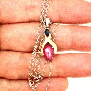 GENUINE RUBY SAPPHIRE Gold & Sterling  Vintage Pendentif necklace Chain - Creator Luxury Design Vintage from France