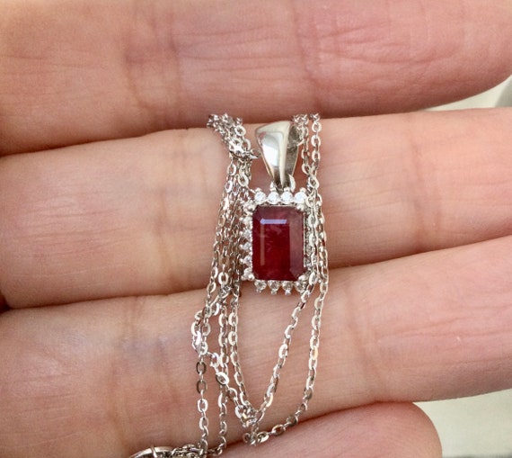 GENUINE RUBY White GOLD/Sterling Vintage Pendant … - image 8