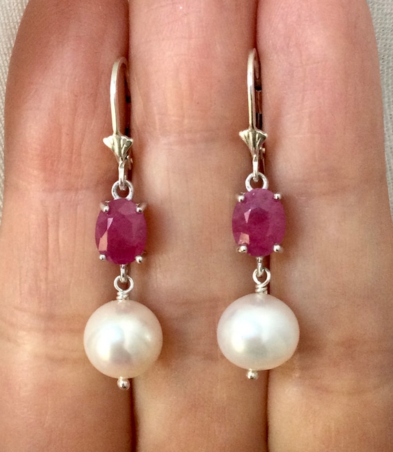EXCEPTIONAL NATURAL RUBY Pearl Sterling Vintage E… - image 2