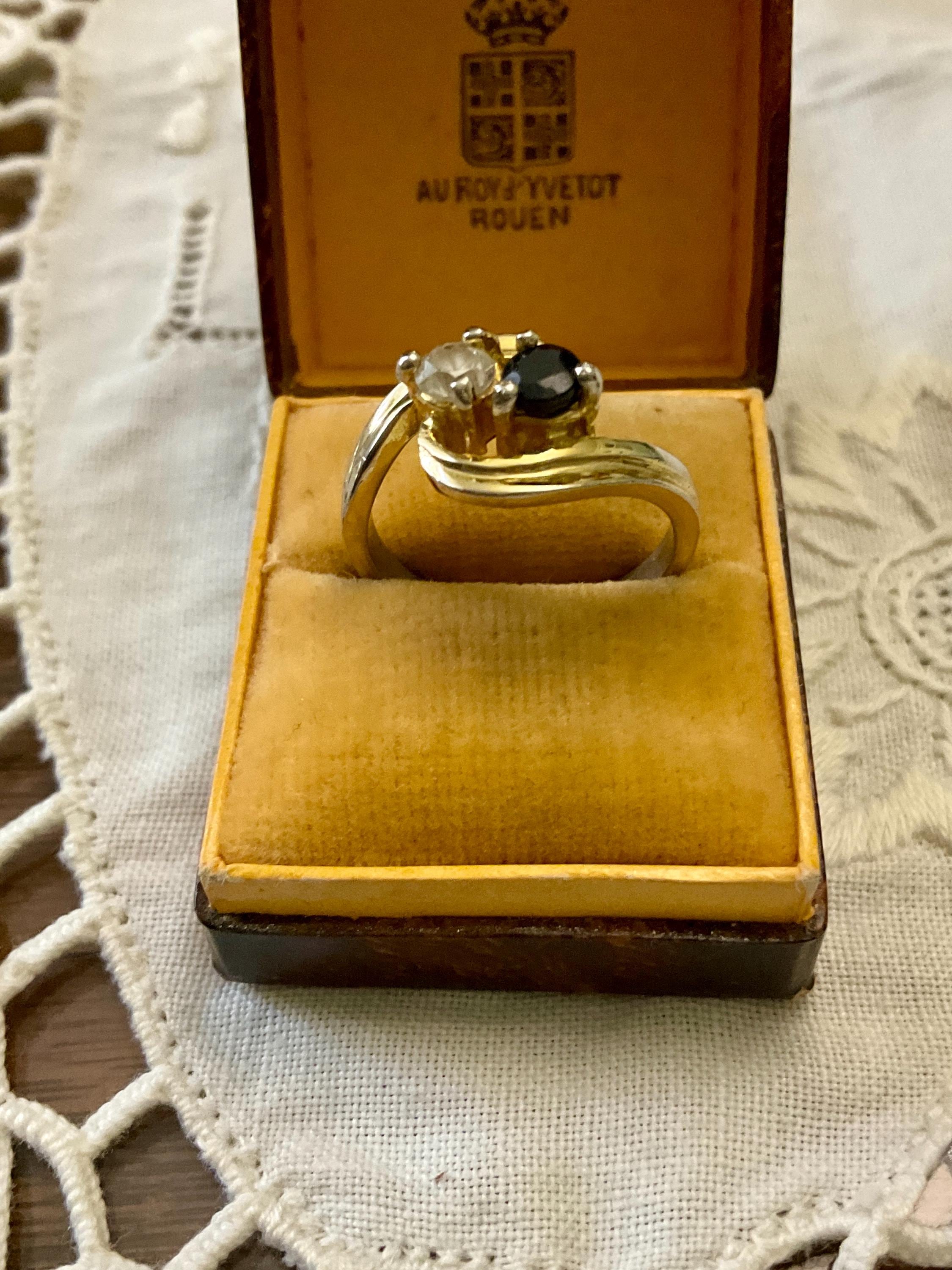 Bague Art Déco Or Blanc 18k Avec Topaze Bleue Synthétique 1,25 Carats - Taille 50