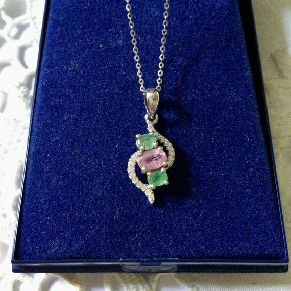 RUBY EMERALD WHITE Gold & Sterling Vintage Neckla… - image 2