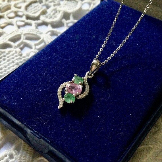 RUBY EMERALD WHITE Gold & Sterling Vintage Neckla… - image 3