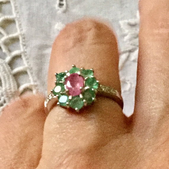 NATURAL EMERALD RUBY 14K White Gold / Sterling Vi… - image 8