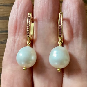 EXCEPTIONAL Genuine PEARL RUBY Gold Plated Vintage Earrings- Original Vintage Design Jewelry - Pearl Earrings From France