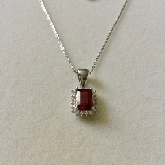 GENUINE RUBY White GOLD/Sterling Vintage Pendant … - image 4