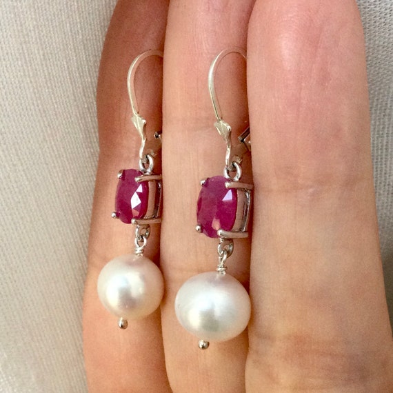 EXCEPTIONAL NATURAL RUBY Pearl Sterling Vintage E… - image 5
