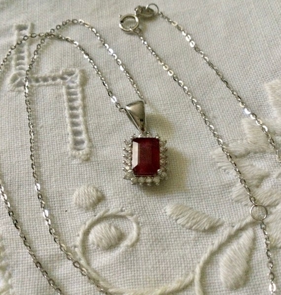 GENUINE RUBY White GOLD/Sterling Vintage Pendant … - image 3