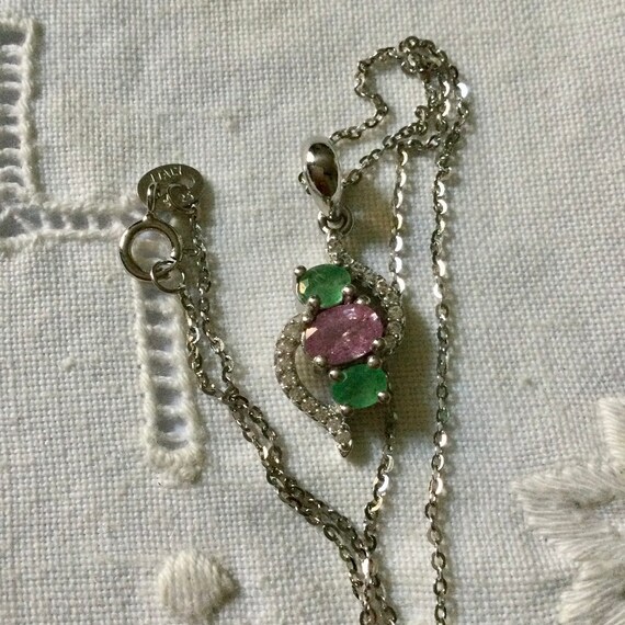 RUBY EMERALD WHITE Gold & Sterling Vintage Neckla… - image 4