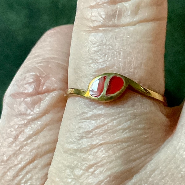 FRANCE c1930 Carnelian Gold Plated Vintage Ring- Authentic French Jewelry- Red Stone- Elegant design- Hallmarks - from France
