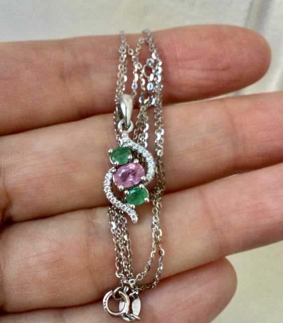 RUBY EMERALD WHITE Gold & Sterling Vintage Neckla… - image 1