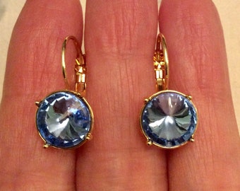 BLUE TOPAZ GOLD Plated Vintage Earrings- Sparkly Stone- great Effect- Vintage from France