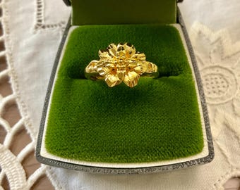 アールデコ調 14K イエローゴールド ダイヤモンド ソリティアリング 