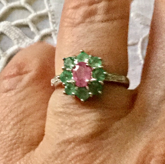 NATURAL EMERALD RUBY 14K White Gold / Sterling Vi… - image 2