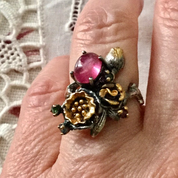 CABOCHON GENUINE RUBY Multicolors Sapphire Sterli… - image 1