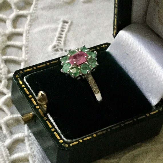 NATURAL EMERALD RUBY 14K White Gold / Sterling Vi… - image 7