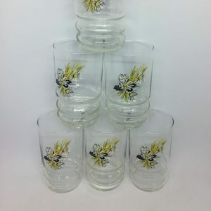 Set of 6. Vintage Retro Floral Drinking Glasses.
