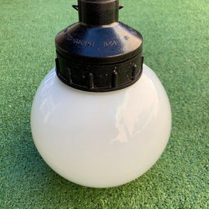 Vintage Industrial Pendant Lamp 1980s USSR White Glass Globe Loft-Style Chandelier