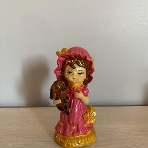Girl in pink dress with dog Statue Vintage Cute. USSR.