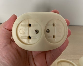 Double Electric Wall Socket 1 piece, White Plate Modern 1970s Soviet Vintage USSR Plastic Outlet Covers