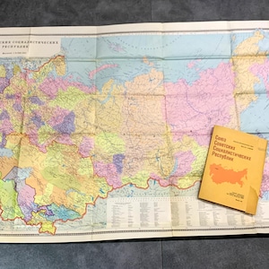 Vintage UdSSR Karte der Union der Sozialistischen Republiken (UdSSR) Große Sowjetunion Politische Wandkarte 67 x 110 cm Sammlerstück Retro Geographie