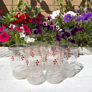 Set von 6 Vintage USSR Gläser mit Blumenmuster 1980er Jahre