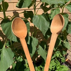 Set 2 pcs. Vintage Large Wooden Spoon Old Antique Primitive Wood Spoon Kitchen Shovel Decor