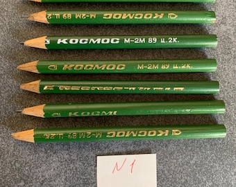 Vintage Graphite Pencils (USSR) – Set of 7, used, KOSMOS/space
