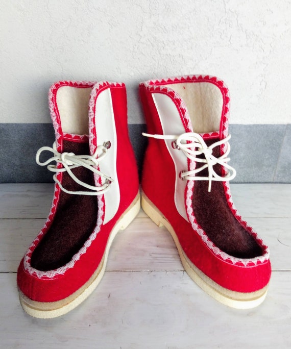 Soviet Vintage, Kids Felt Boots, Vintage red Baby 