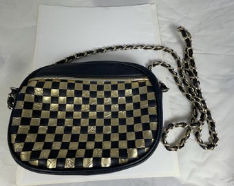 Vintage blue and gold handbag by Joanna Hall - very 1980's