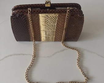 Genuine multi-tone Snake skin striking vintage, hard-framed box purse