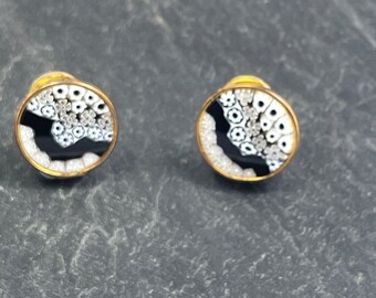 A wonderful pair of black and whit mosaic clip on vintage earrings