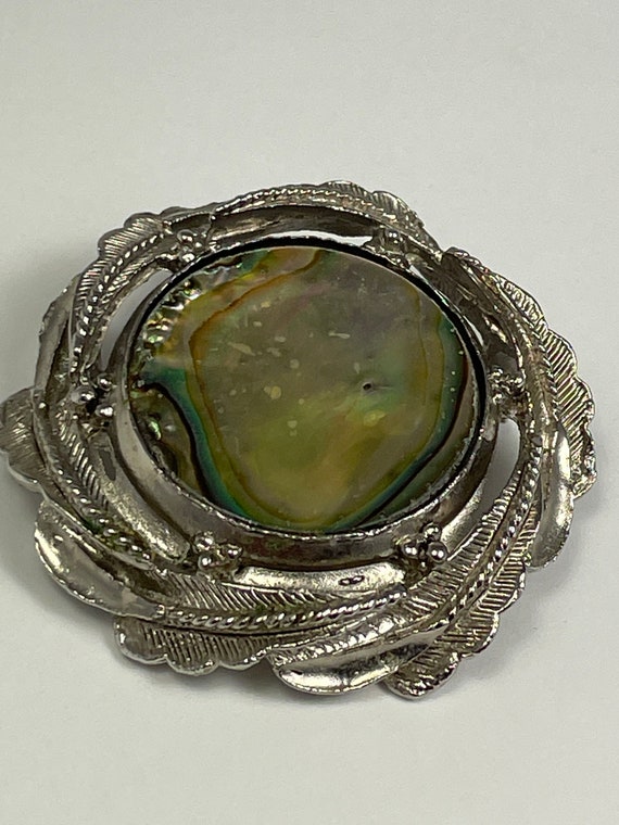 EXQUISITE signed Abalone Shell Silver Tone Wreath… - image 7