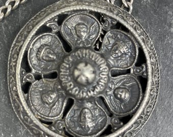 A wonderful vintage pewter pendant with chain - looks very Jorgen Jensen