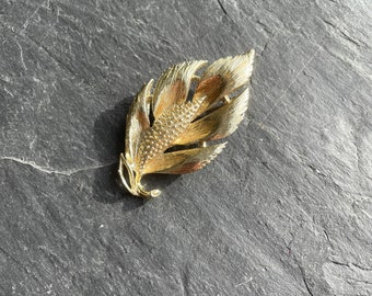 Hollywood signed vintage gold leaf brooch