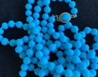 Blue long beaded vintage necklace