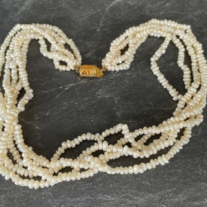Hanako shell based simulated white/cream 5 strand vintage pearls with gold push in clasp