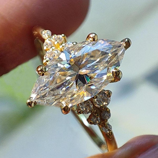 2.5ct Lab Diamond Marquise Engagement Ring Vintage Art Deco Solid Gold