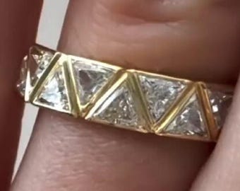 Trillion Cut Moissanite Eternity Ring Silver -Gold Lab Diamond Stackable Band