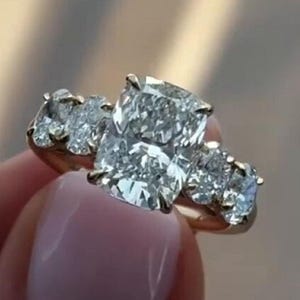 4ct Elongated Cushion Moissanite Ring: 14k Yellow Gold Engagement Ring