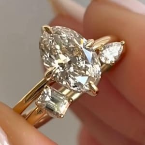 3 Carat Oval Cut Moissanite Diamond Engagement Ring Set 14k Solid Yellow Gold Wedding Ring Set Anniversary Ring Set Gift For Women Special