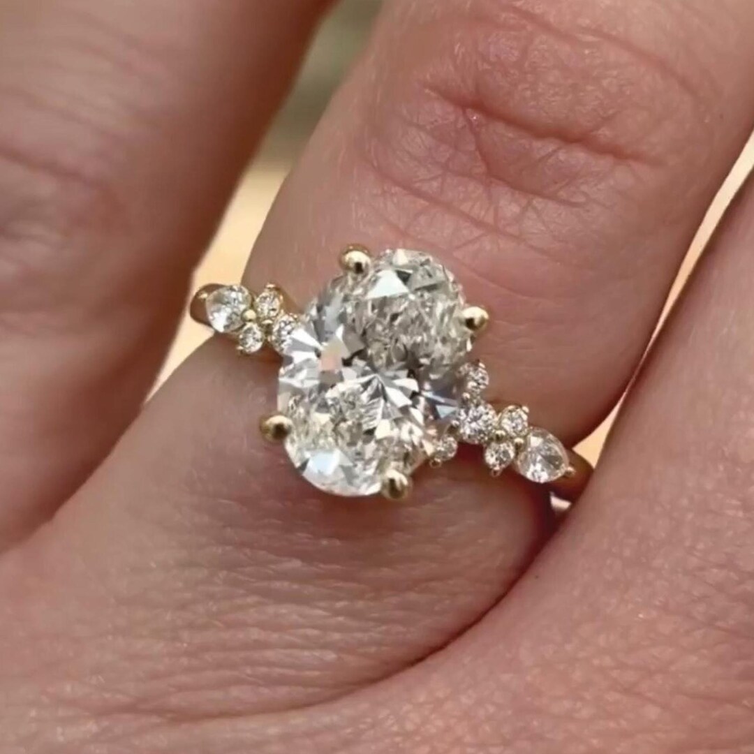 14k Solid Gold Ring, 2ct Oval Cut Moissanite Engagement Ring, Oval ...