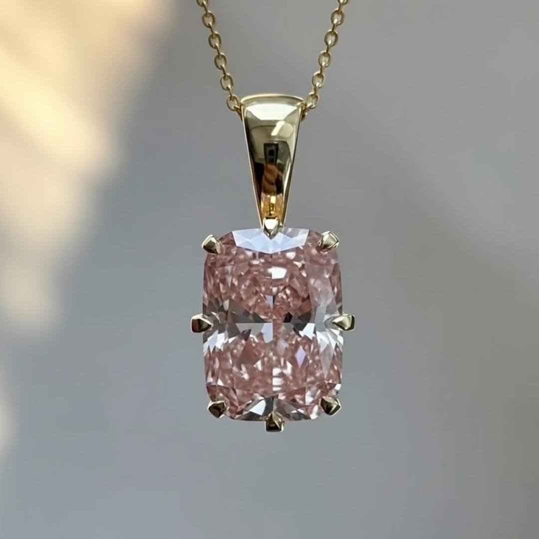 Cushion Cut Pink Lab Grown Diamond IGI Certified VS2 14K Solid Yellow ...