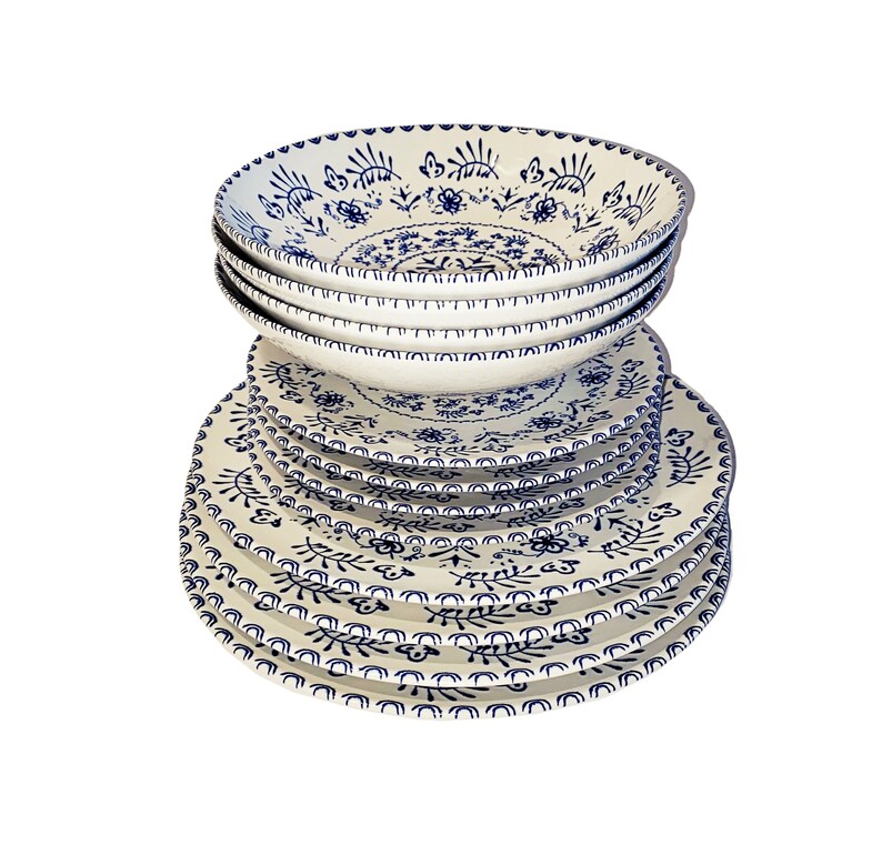 Spanish Handmade Dinner Set Unique White Blue Pottery Style Etsy