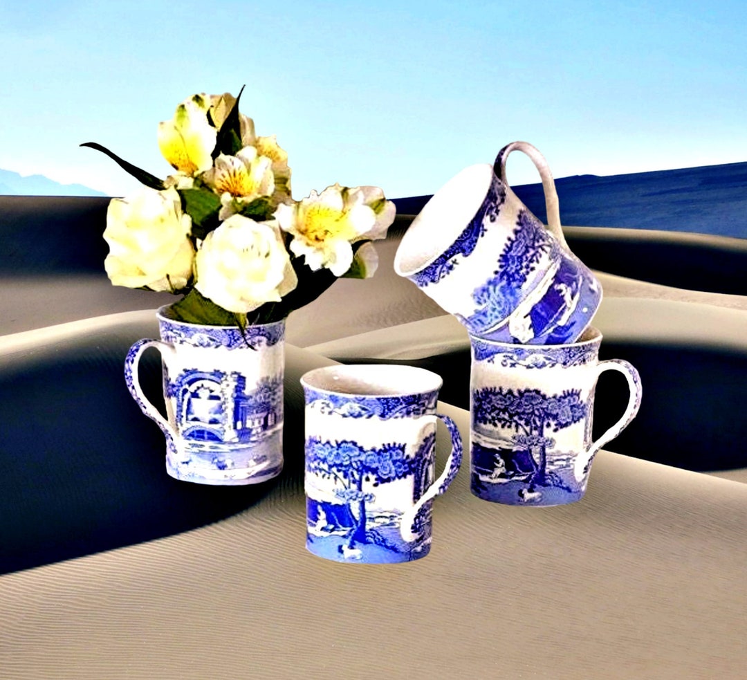 Ceramic Blue English Coffee Mugs Set of 4 Fine Vintage English Etsy