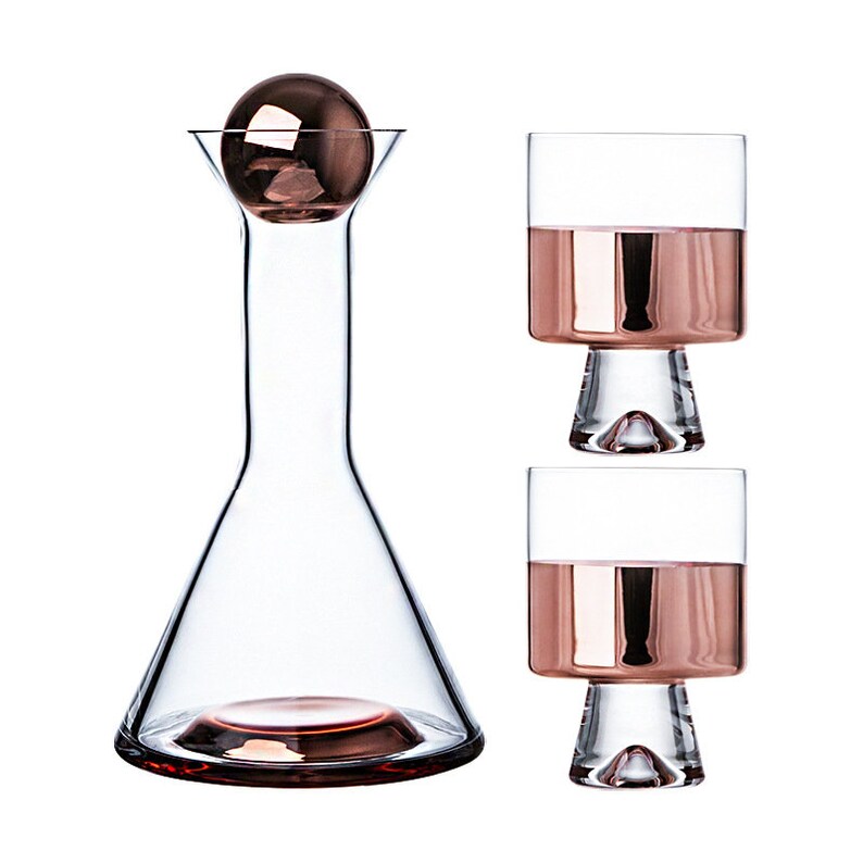 Carafe Set 6 Piece Rose Gold Gradient Crystal Clear Glass Wine Etsy