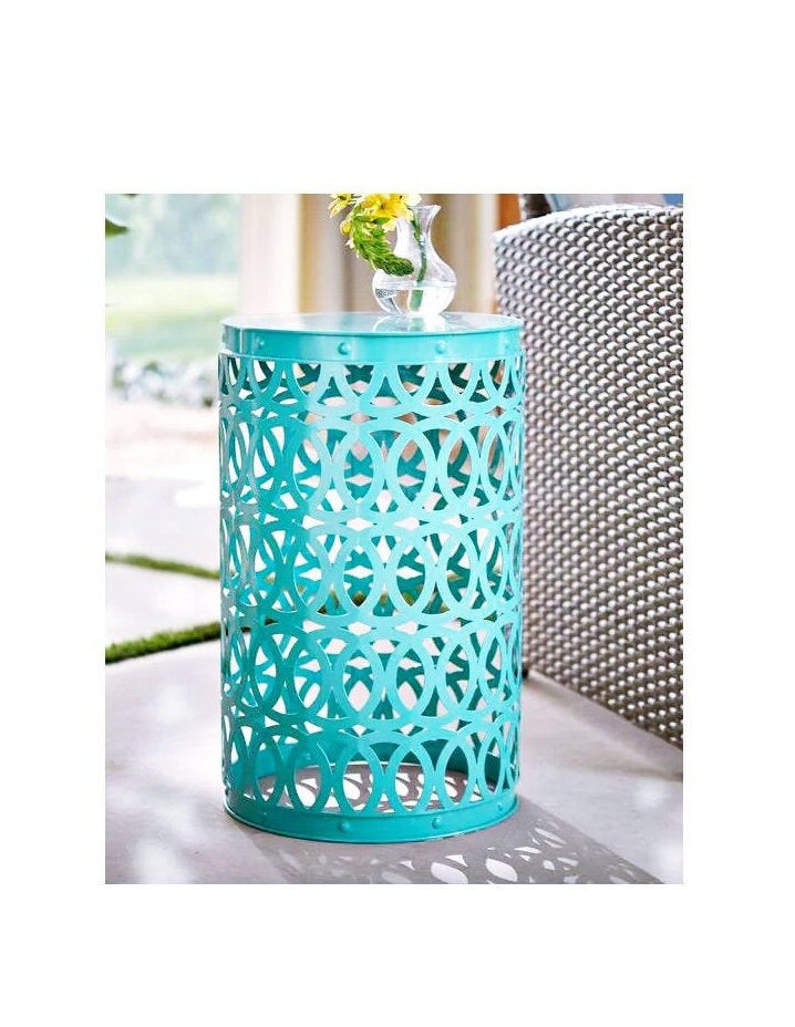 Teal Metal Drum Side Table Outdoor / Indoor Etsy