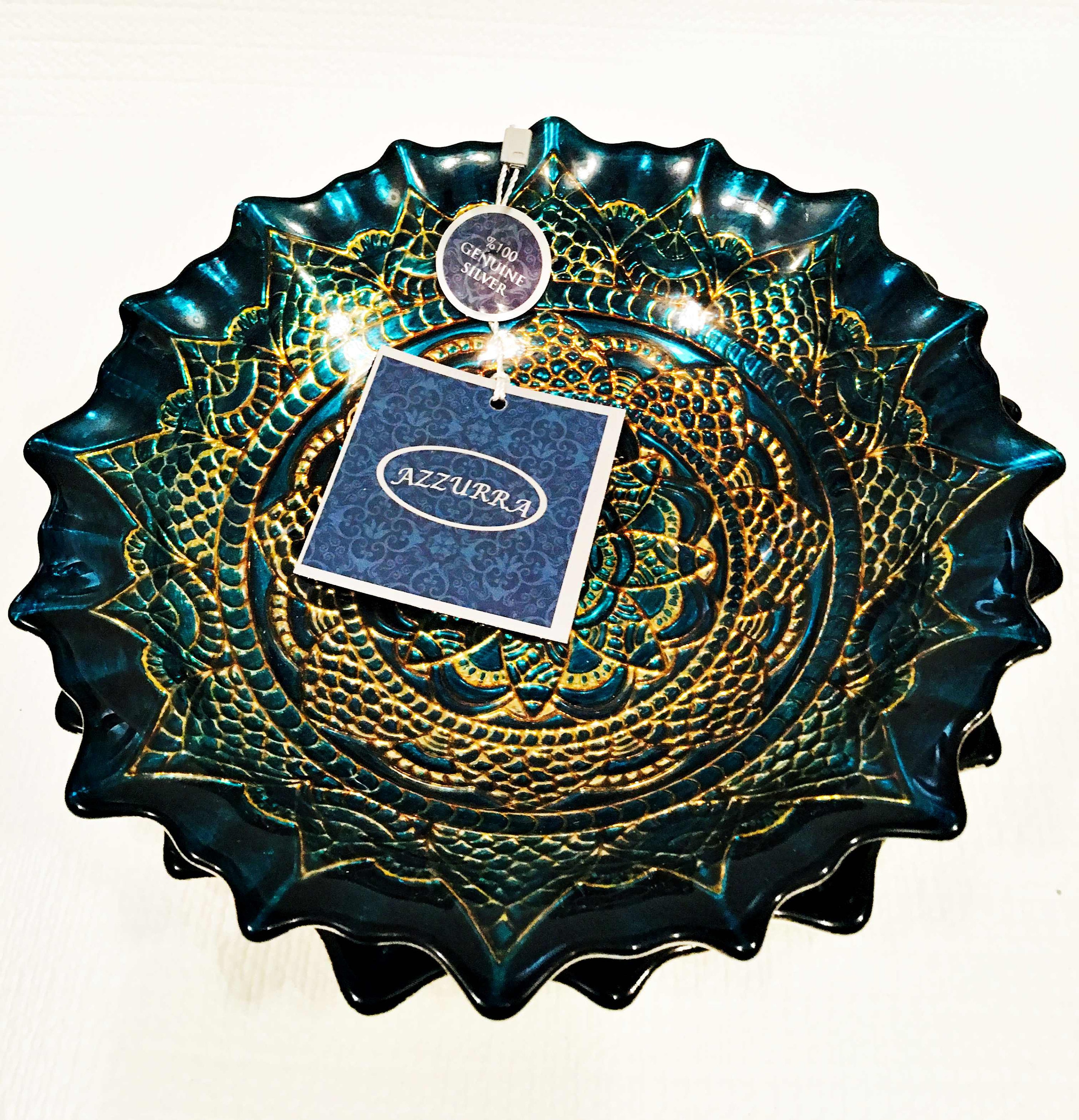 Turkish Azzurra Handmade Glass Bowls Silver Plated