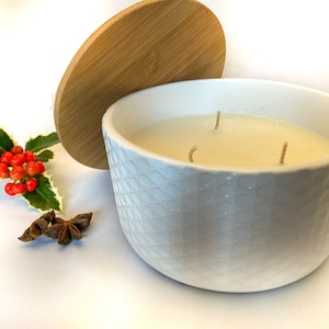 White Christmas Scented Luxury Ceramic 3 Wick Candles, 100% Eco soy wax