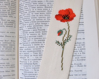 Poppy Bookmark - Handmade  Cross Stitch Book Lovers