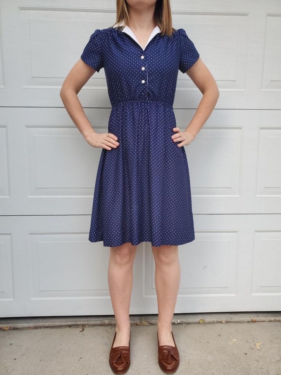 Blue and White Polka Dot Dress. Etsy